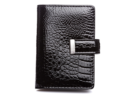 Women's lacquered black document and card case